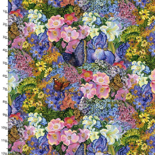 Power Of The Element Spring Floral Flowers Butterflies Multi Josephine Wall 3 Wishes Fabrics Cotton Fabric