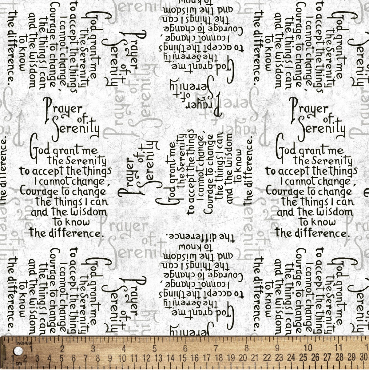 Prayer of Serenity Black text White Allover David Textiles Cotton Fabric DT-DX-1325-5C-1