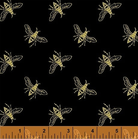 Precious Metal Nature Toss Bees Black Gold Metallic Whistler Studios Windham Cotton Fabric