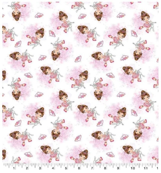Precious Moments Ballerina Dance White Springs Creative Cotton Fabric