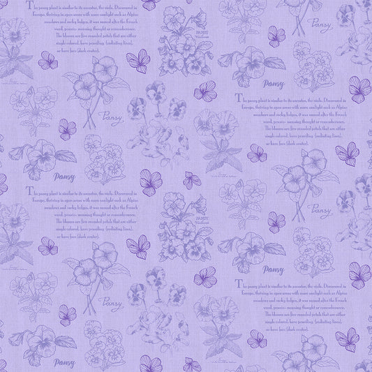 Pretty Pansies Toile Floral Lilac Purple Sykel Enterprises Cotton Fabric