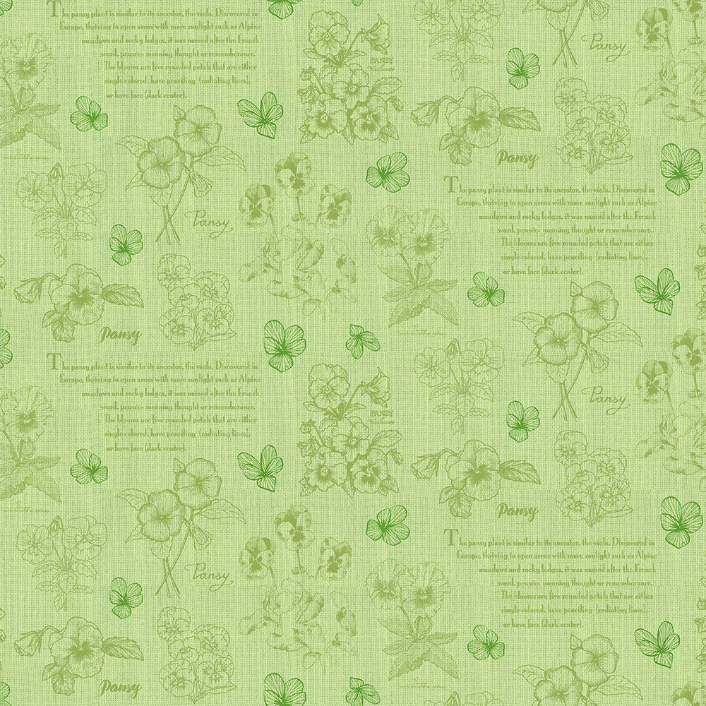 Pretty Pansies Toile Floral Sage Green Sykel Enterprises Cotton Fabric