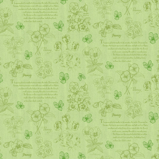 Pretty Pansies Toile Floral Sage Green Sykel Enterprises Cotton Fabric