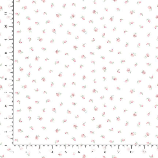 Pretty in Pink Rosebuds Rose Floral White Timeless Treasures Cotton Fabric TT-FLEUR-CD4337-BUDS
