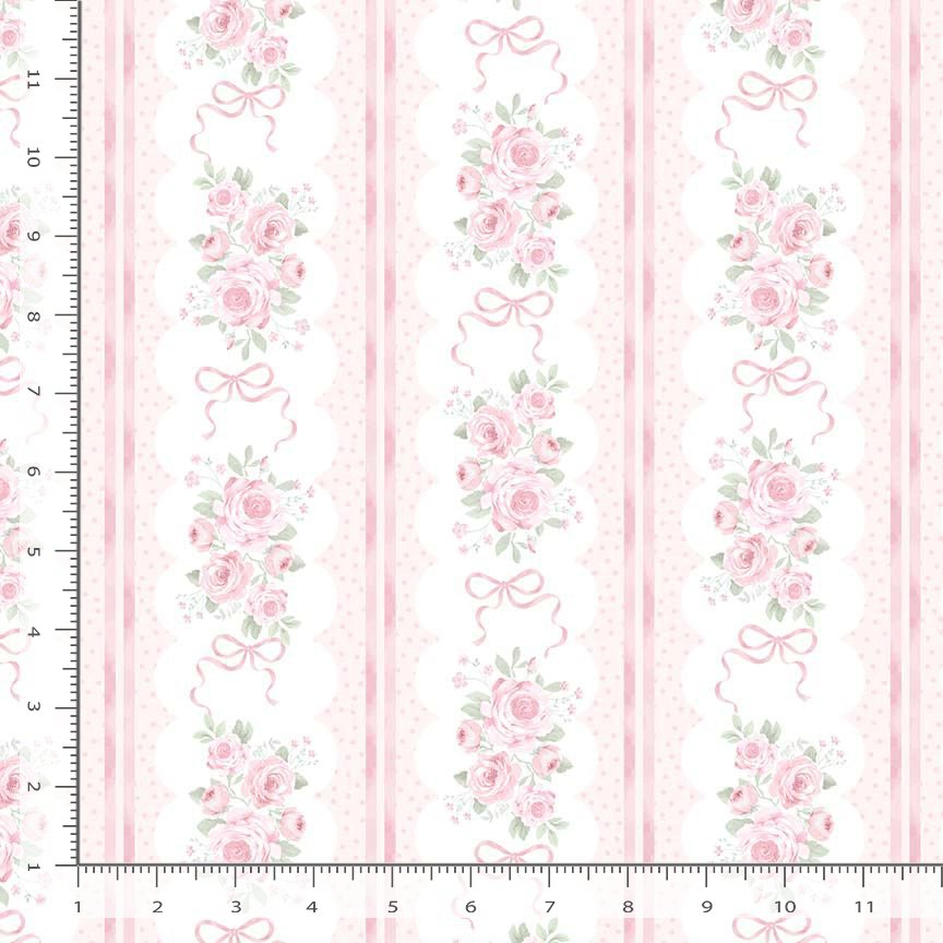 Pretty in Pink Tiny Dancer Ribbon Floral 11" Stripes Pink Timeless Treasures Cotton Fabric TT-FLEUR-CD4331-WHITE