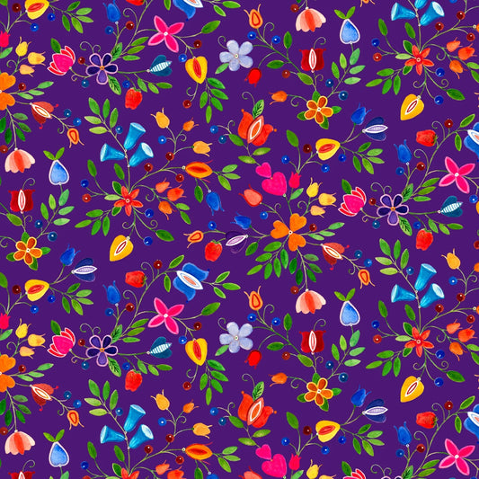 Pride Small Floral Purple Daniel Ramirez Elizabeth's Studio Cotton Fabric ES-32002-PURPLE