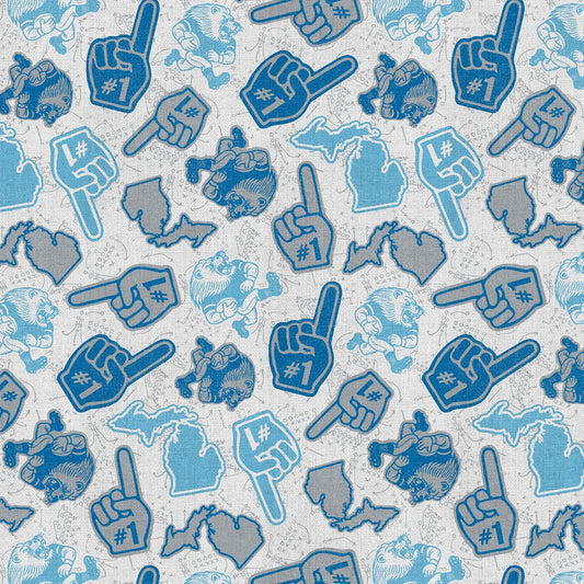 Pride of Detroit Foam Fingers Blue Grey Paintbrush Studios Cotton Fabric PBS-120-26579