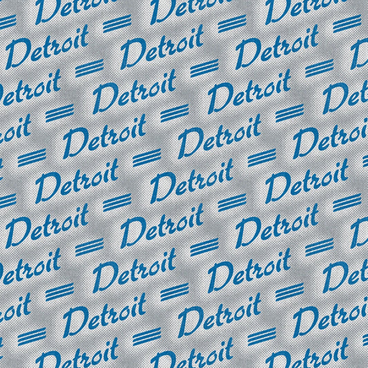 Pride of Detroit Vintage Script Blue Grey Paintbrush Studios Cotton Fabric PBS-120-26578