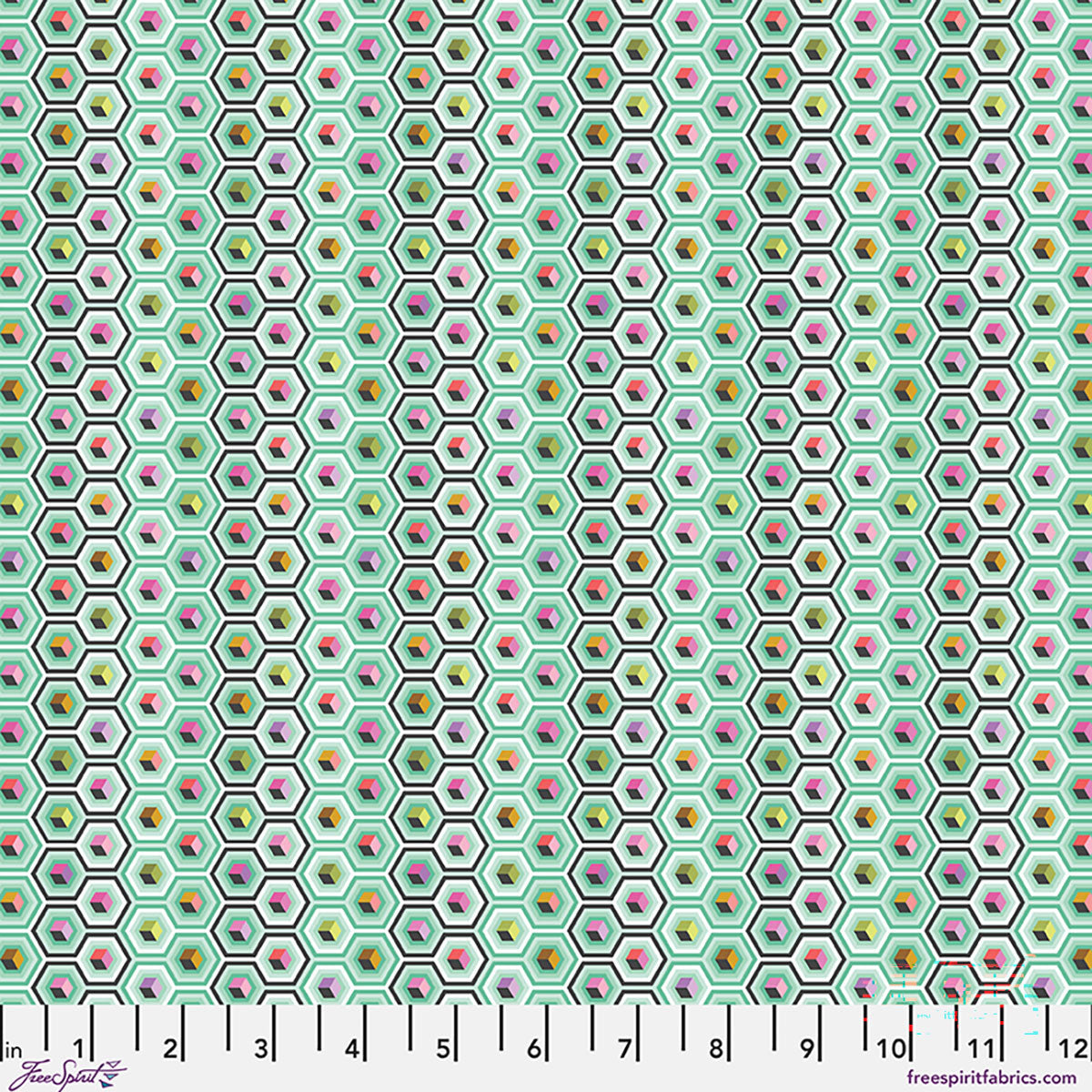 Prince Charming Deja Vu Hex Box Sweetmint Mint Green Tula Pink Free Spirit Cotton Fabric FS-PWTP280.SWEETMINT