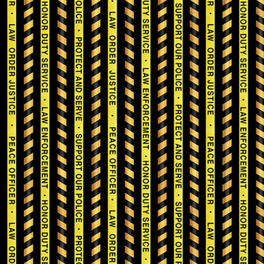 Protect and Serve Collection Police Caution Stripe Black and Yellow Quilting Treasures Cotton Fabric