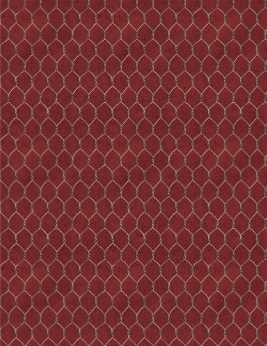 Proud Rooster Chicken Wire Red Susan Winget Wilmington Prints Cotton Fabric