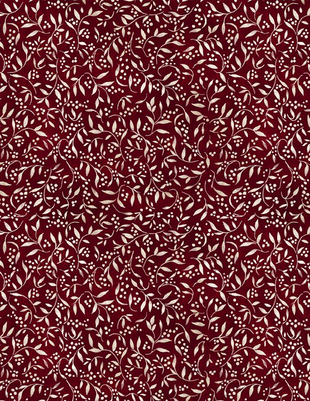 Proud Rooster Leaf and Berries Toss Burgundy Susan Winget Wilmington Prints Cotton Fabric