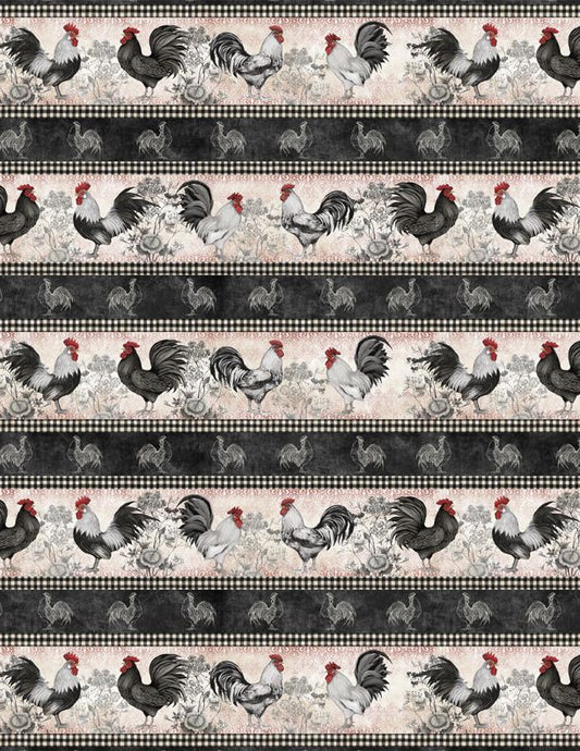 Proud Rooster Repeating Stripe Multi Susan Winget Wilmington Prints Cotton Fabric