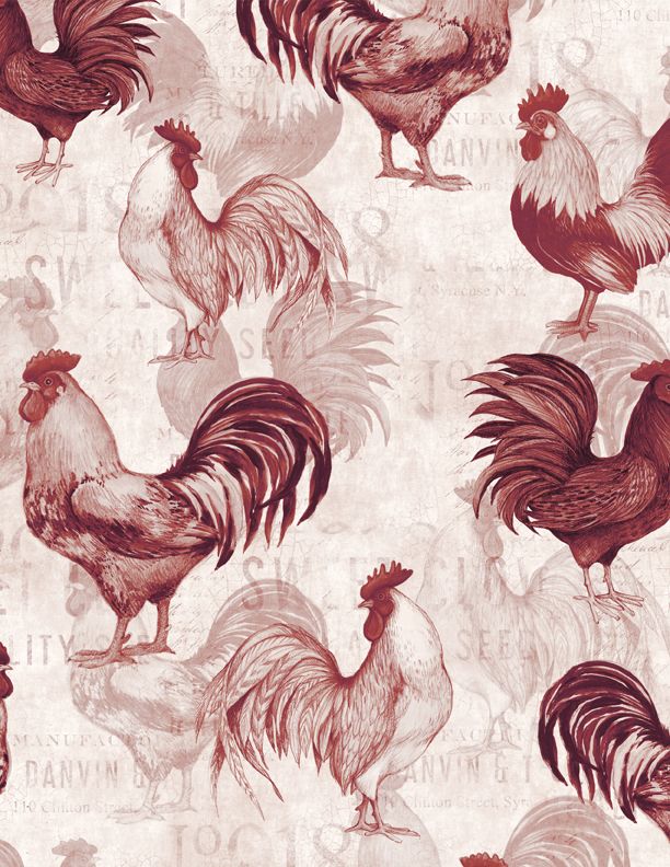 Proud Rooster Rooster All Over Ivory Red Susan Winget Wilmington Prints Cotton Fabric