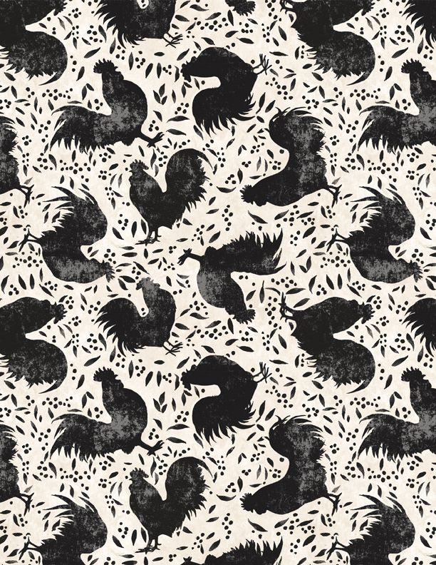 Proud Rooster Rooster Toss Ivory Black Susan Winget Wilmington Prints Cotton Fabric