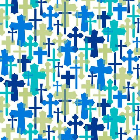 Psalms Overlapping Crosses White Cindy Sepp Quilting Treasures Cotton Fabric