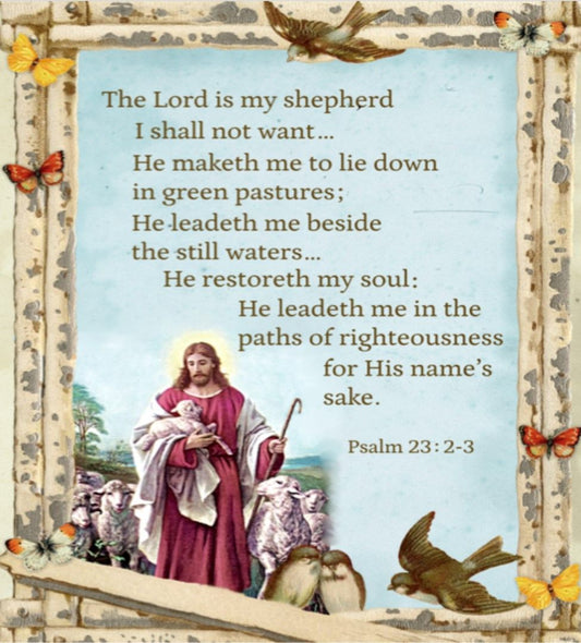 Psalms 23 Lord is my shepherd Prayer Jesus Faith Religious Panel 36" David Textiles Cotton Fabric DT-DX-1350-CW-1 Multi