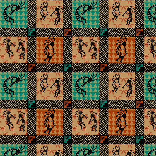Pueblo Kokopelli Block Print Concepts Cotton Fabric