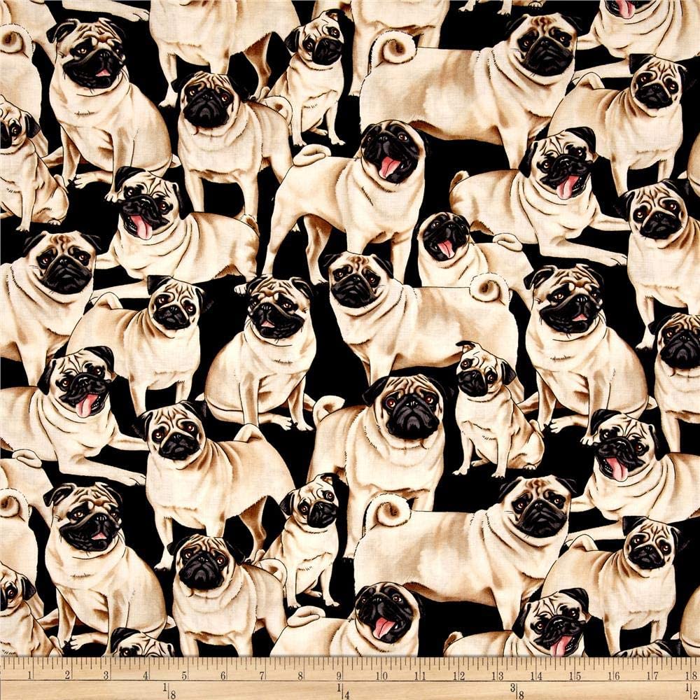 Pugs Dogs Tossed Black Timeless Treasures Cotton Fabric