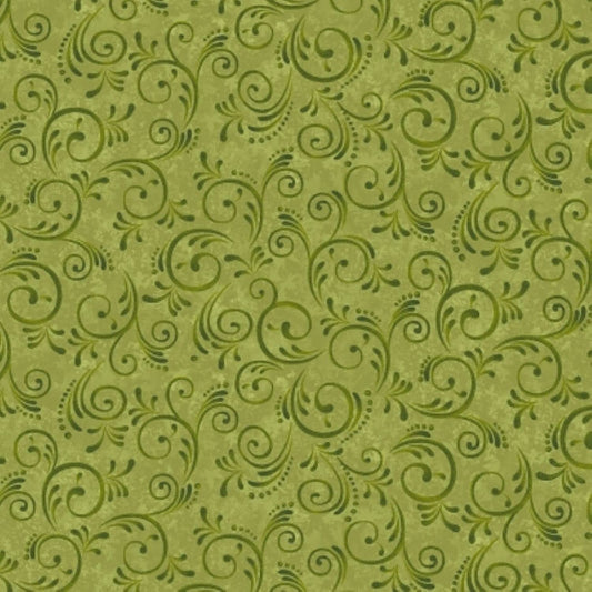 Pumpkin Harvest Swirls Green Color Principle Henry Glass Cotton Fabric