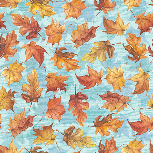 Pumpkin Please Autumn Leaves Blue Courtney Morgenstern 3 Wishes Fabrics Cotton Fabric | US Fabric Shop