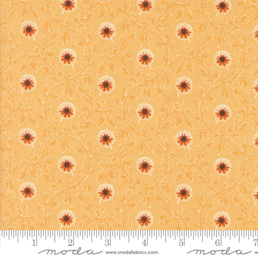 Pumpkin Spice Gatherings Flowering Blooms Moon Beam Yellow Primitive Gatherings Moda Cotton Fabric MD-49290-16