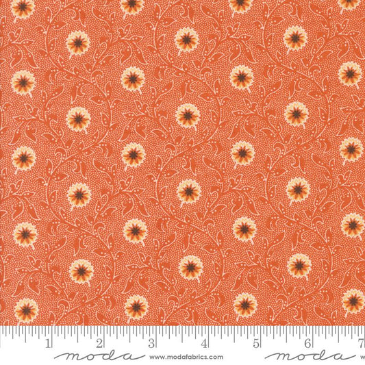 Pumpkin Spice Gatherings Flowering Blooms Trumpet Vine Orange Primitive Gatherings Moda Cotton Fabric MD-49290-15