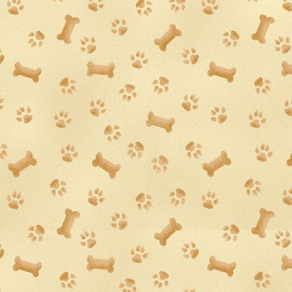 Pups the Garden Paws and Bone Cream Bob Giordano Henry Glass Cotton Fabric