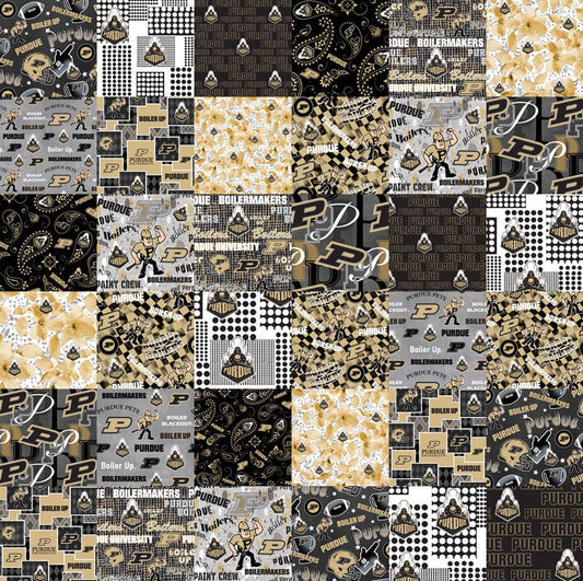 Purdue Boilermakers NCAA College Cheater Quilt Allover 60" Sykel Enterprises Cotton Fabric PU-1363
