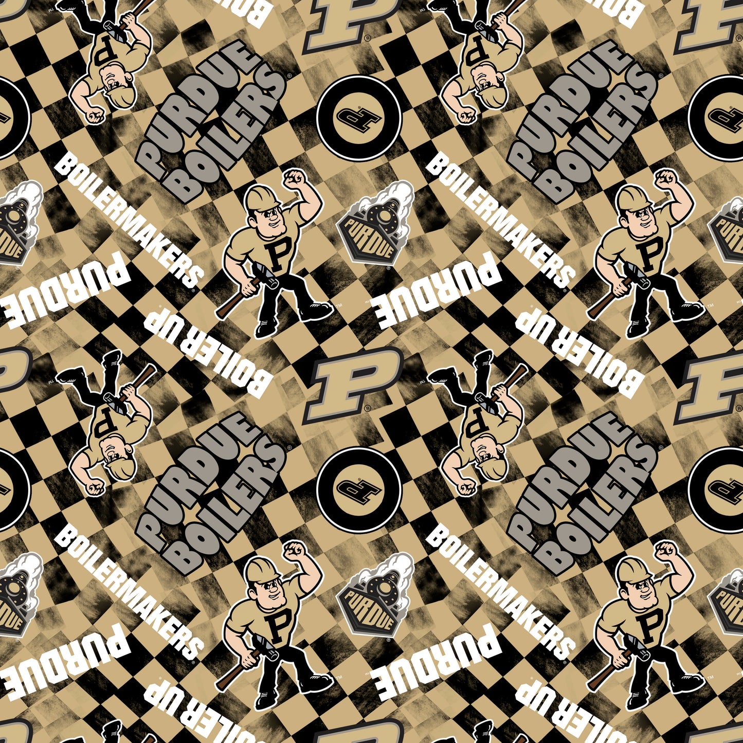 Purdue Boilemakers NCAA College Checks Camel Sykel Enterprises Canvas Duck Cloth Cotton Fabric PU-1380-CAMEL