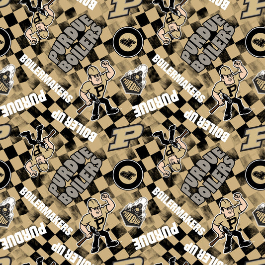 Purdue Boilemakers NCAA College Checks Camel Sykel Enterprises Canvas Duck Cloth Cotton Fabric PU-1380-CAMEL