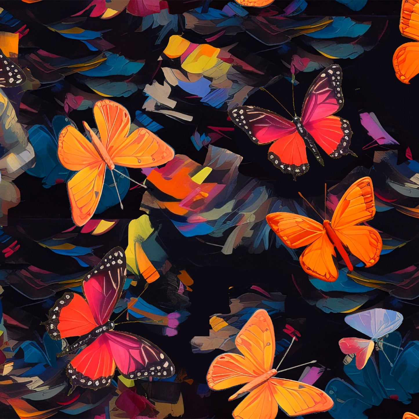Purrfectly Playful Bold Butterflies Black Ivan Guaderrama 3 Wishes Cotton Fabric 3W-22966-BLK