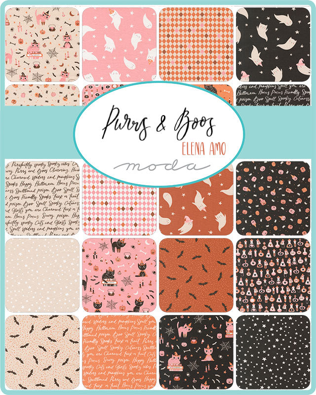 Purrs and Boos 5" Squares Charm Pack Elena Amo Moda Cotton Fabric MD-39060PP