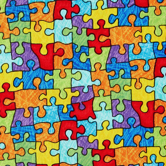 Puzzle Pieces Autism Brite Collection Timeless Treasures Cotton Fabric