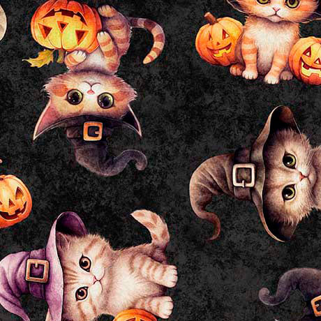 QT Cuties Halloween Kittens Black Morris Creative Group Quilting Treasures Cotton Fabric QT-2600-31178-J