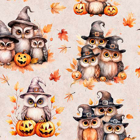 QT Cuties Halloween Owls Oatmeal Morris Creative Group Quilting Treasures Cotton Fabric QT-2600-31177-E