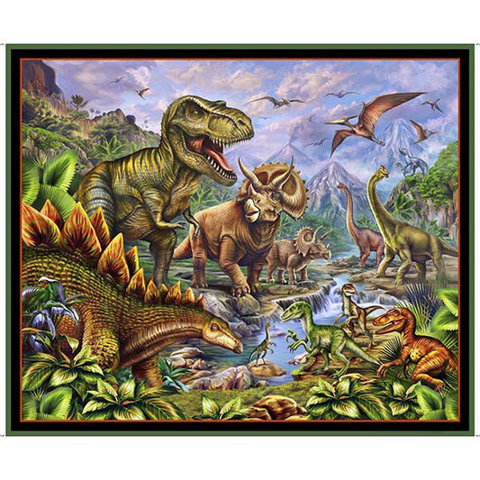 Jurassic Journey Dinosaur Panel 36" Multi Eva Nikolskaya Quilting Treasures Cotton Fabric