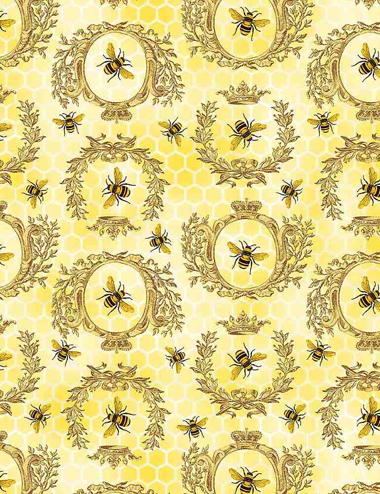 Queen Bee Golden Crests Honey Timeless Treasures Cotton Fabric