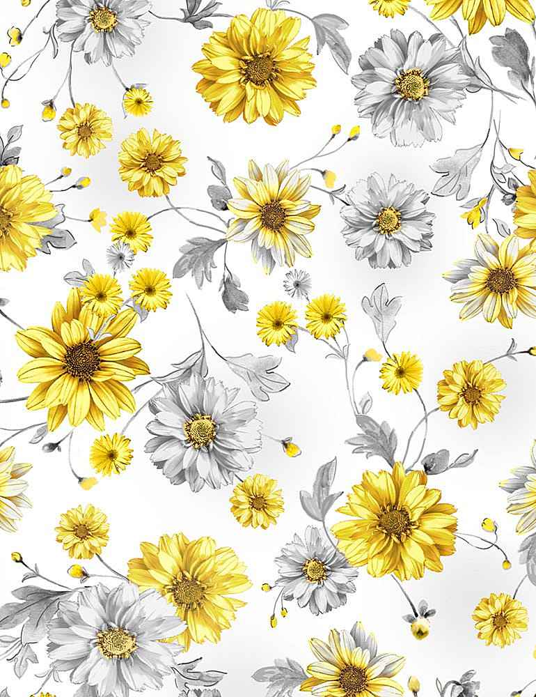 Queen Bee Tossed Sunflowers Grey Timeless Treasures Cotton Fabric