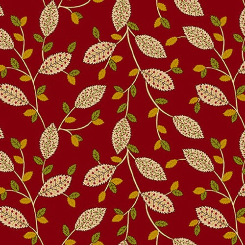 Quiet Grace Fancy Leaves Cranberry Red Kim Diehl Henry Glass Cotton Fabric