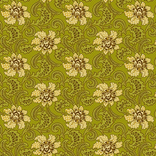 Quiet Grace Foulard Floral Kiwi Green Kim Diehl Henry Glass Cotton Fabric