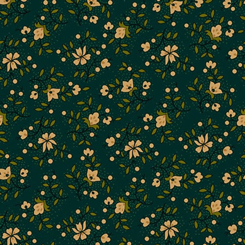 Quiet Grace Garden Glories Teal Green Kim Diehl Henry Glass Cotton Fabric