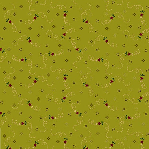 Quiet Grace Meandering Stars Kiwi Green Kim Diehl Henry Glass Cotton Fabric