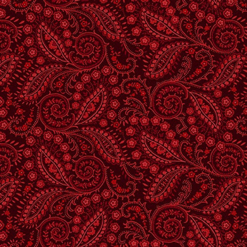 Quiet Grace Swirled Paisley Cranberry Red Kim Diehl Henry Glass Cotton Fabric