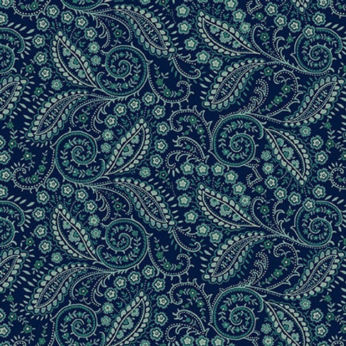 Quiet Grace Swirled Paisley Navy Blue Kim Diehl Henry Glass Cotton Fabric