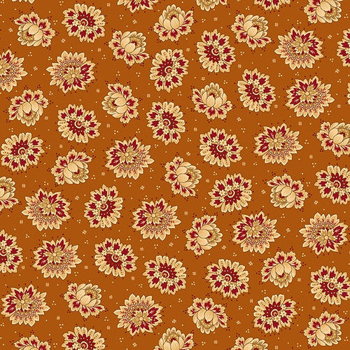 Quiet Grace Tossed Blossoms Orange Kim Diehl Henry Glass Cotton Fabric