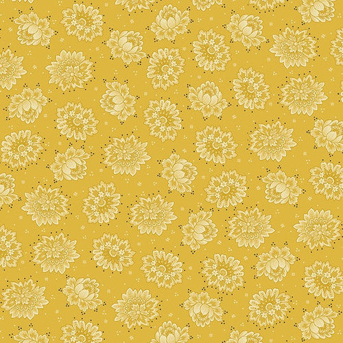 Quiet Grace Tossed Blossoms Yellow Kim Diehl Henry Glass Cotton Fabric