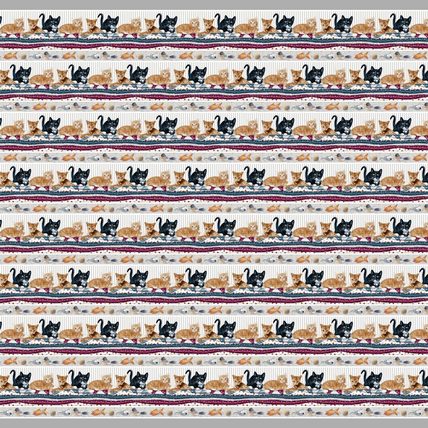 Quilted Kitties Border Stripe Cats Grainy Robert Giordano Henry Glass Cotton Fabric