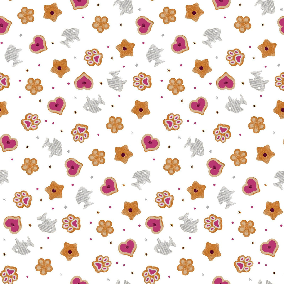 Quilted Kitties Cat Treats Tossed White Robert Giordano Henry Glass Cotton Fabric | US Fabric Shop