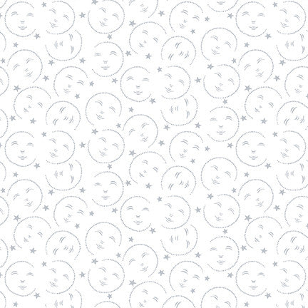 Quilter's Flour VI Moon Faces White on White Henry Glass Fabrics Cotton Fabric HG-1680-01W
